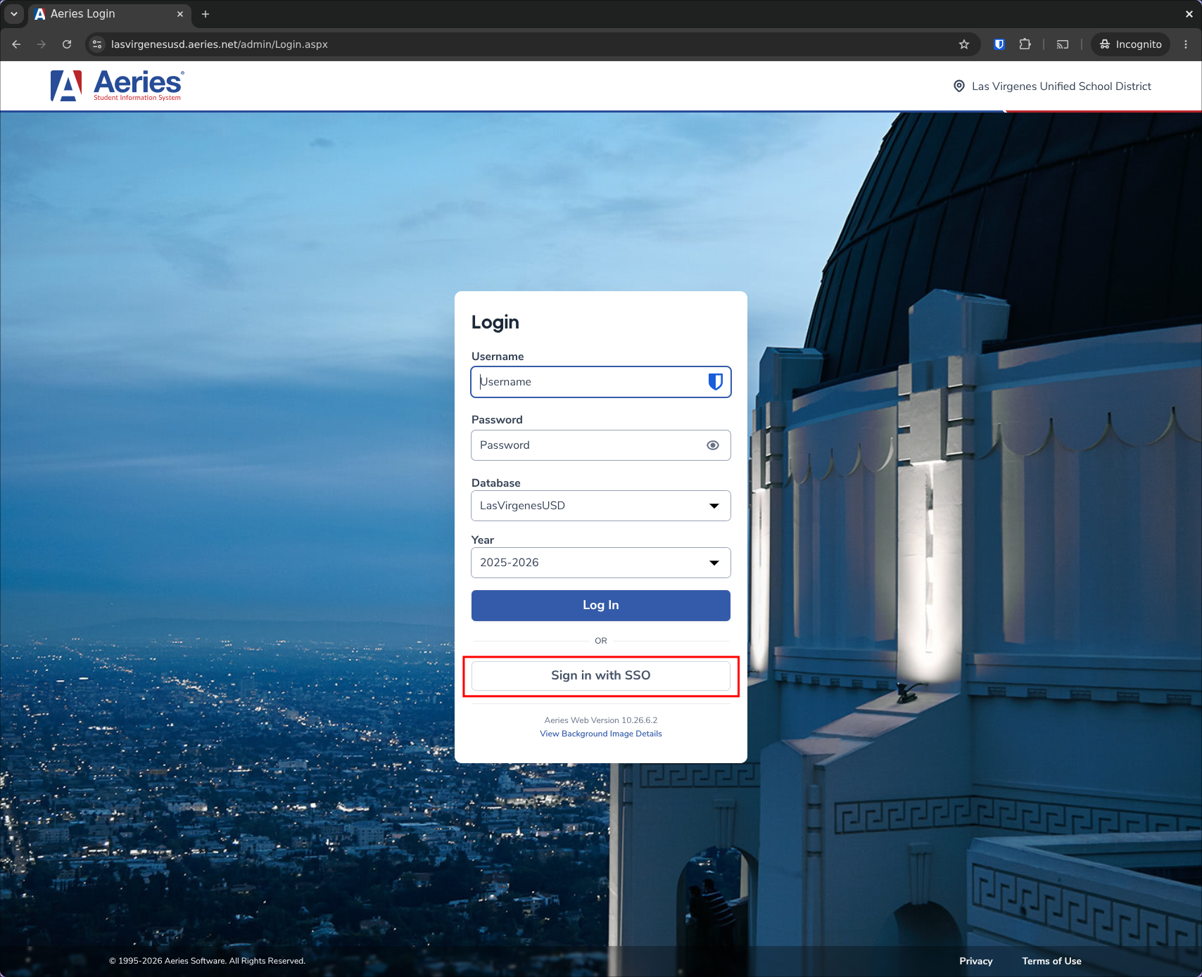 aeries sign in with sso