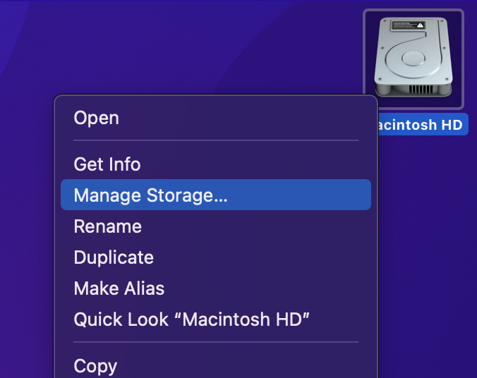 right-click harddrive manage storage option