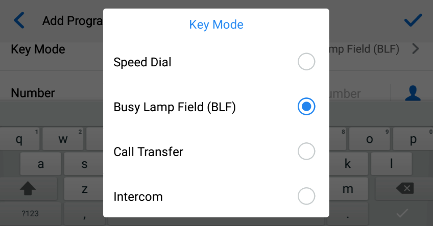 key mode field with BLF selected