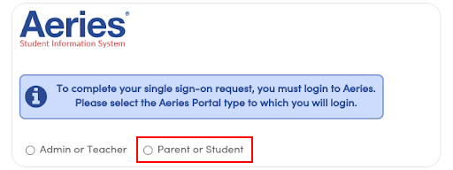 aeries account select parent or student